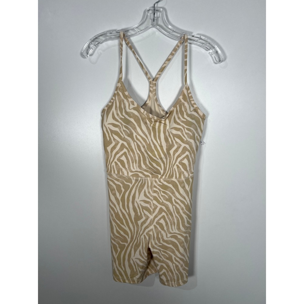 Old Navy PowerChill Tan Zebra Print Active Romper Bodysuit Athleisure Clean girl